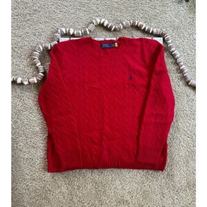 READ Polo Ralph Lauren Red Knit Long Sleeve Sweater, XL, Runs small.